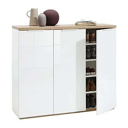 Composad Mobile/SCARPIERA Bianco Lucido E Riviera Oak, (LxAxP): 120,00x102,40x35,00 cm, adatto ingresso, ripostiglio, lava...