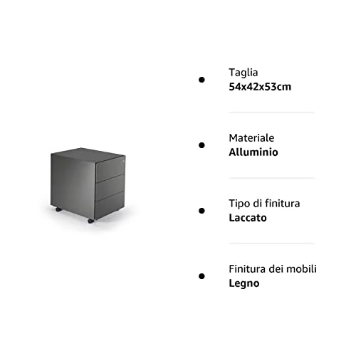 D-Segno Cassettiera Scrivania Made Italy, 3 Cassetti, Cassettiera Ufficio con Chiave, Cassettiera con Ruote e dotata di si...