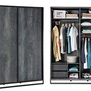 Armadio 2 ante scorrevoli, noce nero - 210X58X162 cm - mensole, barra appendi abiti e cassettiere Dafne Italian Design