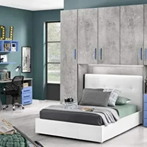 Cameretta Ponte n.5 ante; effetto cemento cenere; cenere di cemento; blu denim Dafne Italian Design