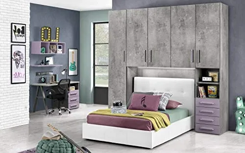 Cameretta Ponte n. 5 ante; effetto cemento grigio; cemento grigio; lavanda Dafne Italian Design