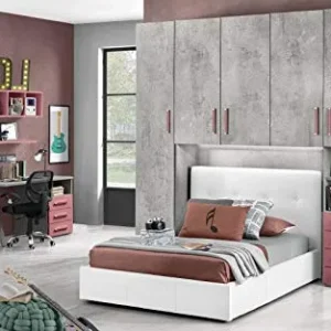 Cameretta Ponte n.5 ante; frassino effetto cemento; cenere di cemento; fragola Dafne Italian Design