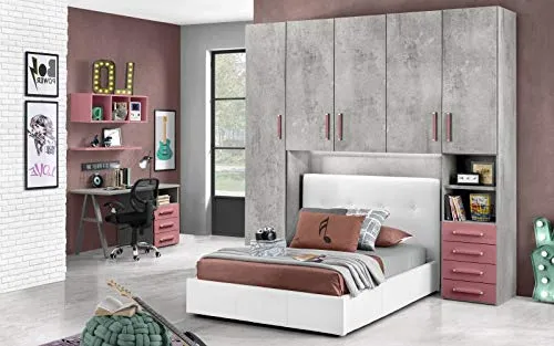 Cameretta Ponte n.5 ante; frassino effetto cemento; cenere di cemento; fragola Dafne Italian Design