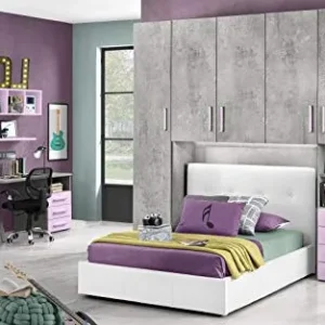 Cameretta Ponte n. 5 ante; frassino effetto cemento; cenere di cemento; rosa confetto Dafne Italian Design