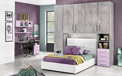 Cameretta Ponte n. 5 ante; frassino effetto cemento; cenere di cemento; rosa confetto Dafne Italian Design