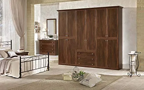 Dafne Italian Design Armadio 6 Ante battenti. Effetto Noce (cm. 284 x 55 x 251h)