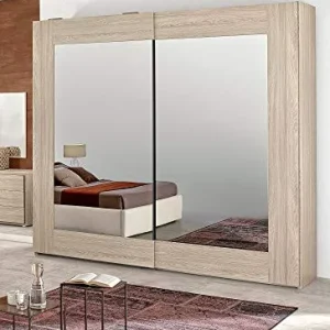 Dafne Italian Design Armadio Specchio, 2 Ante scorrevoli. Effetto Olmo (cm. 277 x 66 x 246h)