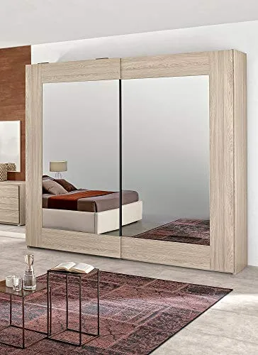 Dafne Italian Design Armadio Specchio, 2 Ante scorrevoli. Effetto Olmo (cm. 277 x 66 x 246h)