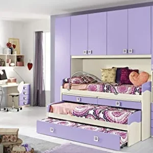 Dafne Italian Design Cameretta Completa Ponte - Effetto Betulla, Malva (Triplo Letto Singolo e Armadio) (cm. 300 x 96 x 259h)