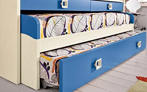 Dafne Italian Design Cameretta Completa Ponte - Effetto Betulla, Cielo (Triplo Letto Singolo e Armadio) (cm. 300 x 96 x 259h)