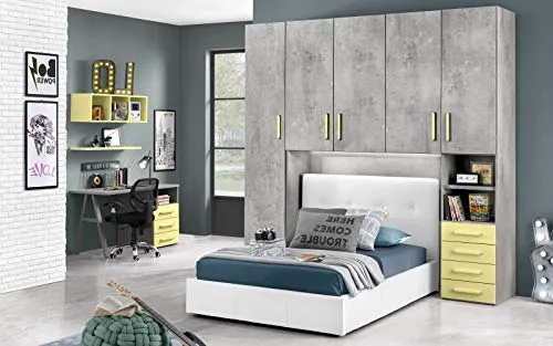 Dafne Italian Design Cameretta Ponte n.5 ante; effetto cemento cenere; cenere di cemento; camomilla