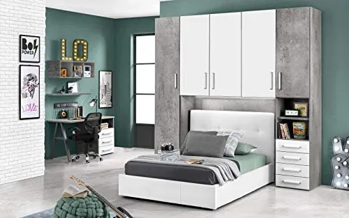 Dafne Italian Design Cameretta Ponte n. 5 ante; frassino effetto cemento; bianco luna