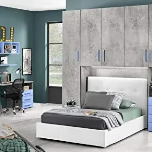 Dafne Italian Design Cameretta Ponte n.5 ante; frassino effetto cemento; cenere di cemento; azzurro