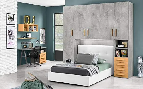 Dafne Italian Design Cameretta Ponte n.5 ante; frassino effetto cemento; cenere di cemento; albicocca