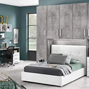 Dafne Italian Design Cameretta Ponte n. 5 ante; effetto cemento grigio; cemento grigio; bianco luna