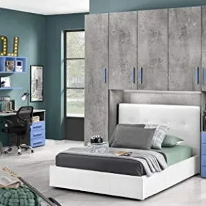 Dafne Italian Design Cameretta Ponte n.5 ante; cemento grigio; cemento grigio; effetto denim blu