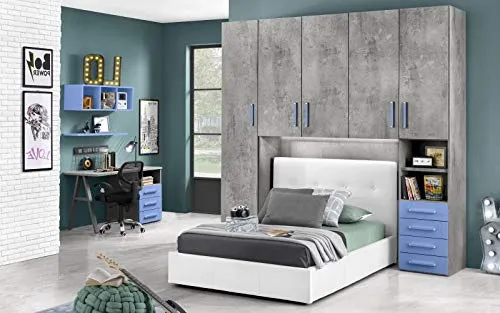 Dafne Italian Design Cameretta Ponte n.5 ante; cemento grigio; cemento grigio; effetto denim blu