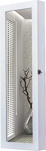 DecHome HOMCOM - Armadio Portagioielli Specchiera Legno MDF Colore Bianco 37x9.5x112 cm