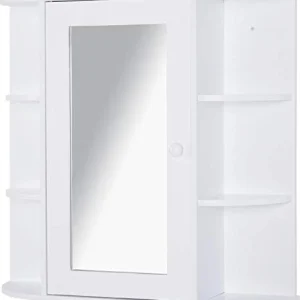 HOMCOM - Mobiletto Pensile con Specchio e Mensole Legno Bianco 66x17x63 cm DecHome