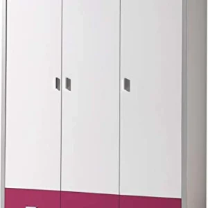 Destock - Armadio per bambini, laccato, colore: Bianco/Fucsia 3 ante e 3 cassetti Destock Meubles