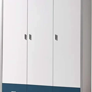 Destock - Armadio per bambini, laccato, colore: bianco e blu, 3 ante e 3 cassetti Destock Meubles