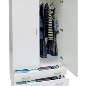 Dmora AR1026 Armadio, Ante e Due Cassetti, Legno, Bianco, 80x52x170 cm