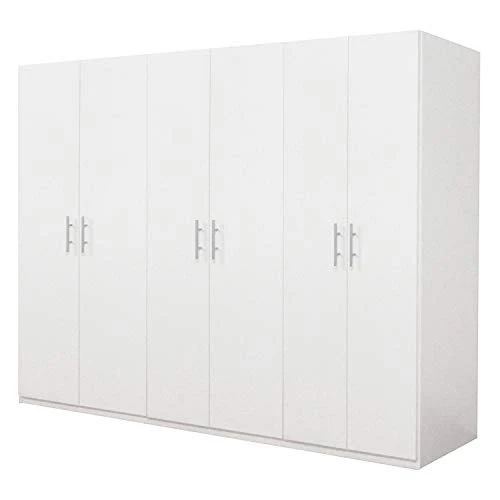 Dmora Armadio 6 Ante battenti, Bianco Opaco,con Tubo Appendiabiti cm 207x 53 x h202