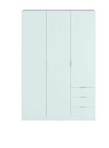 Dmora Armadio Ante e Tre cassetti con Ripiani e Barra Appendiabiti Colore Bianco, Misure cm 121 x 51 x h180, Small