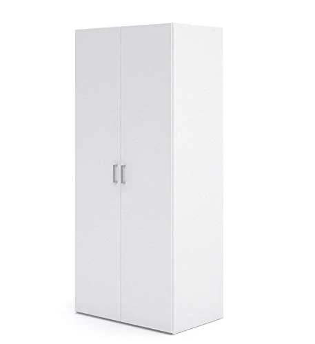 Dmora Armadio Guardaroba Ante battenti con Due Ripiani Interni e Barra Appendiabiti, Colore Bianco, cm 77 x 175 x 49, Pann...
