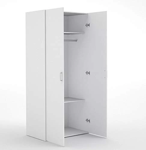 Dmora Armadio Guardaroba Ante battenti con Due Ripiani Interni e Barra Appendiabiti, Colore Bianco, cm 77 x 175 x 49, Pann...