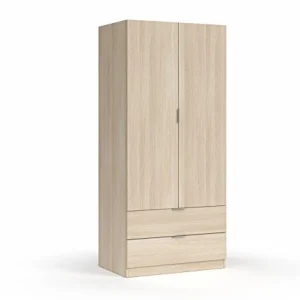 Dmora Armadio Guardaroba 2 Ante + 2 cassetti, Rovere, 81 x 180 x 52 cm