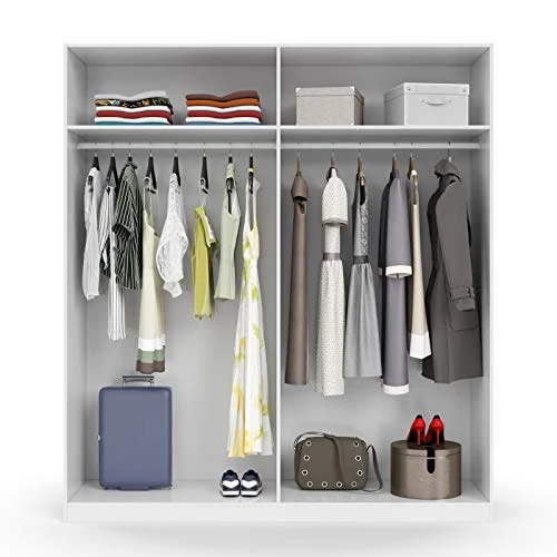 Dmora Armadio Guardaroba 4 Ante, Laminato Bianco, 180 x 200 x 52 cm