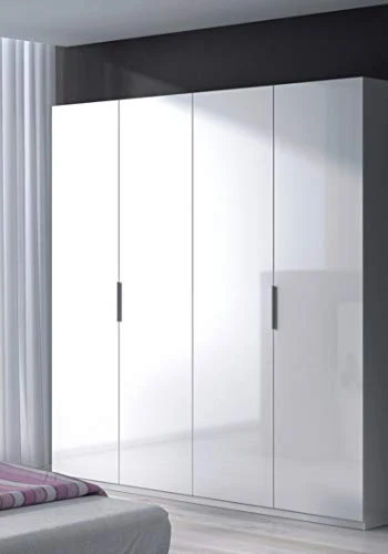 Dmora Armadio Guardaroba 4 Ante, Laminato Bianco, 180 x 200 x 52 cm