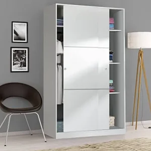 Dmora Armadio Guardaroba, 2 Ante scorrevoli, Legno Bianco, 120 x 200 x 50 cm