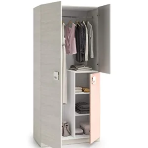 Dmora Armadio Guardaroba per cameretta, 2 Ante, Rosa, 90 x 200 x 52 cm