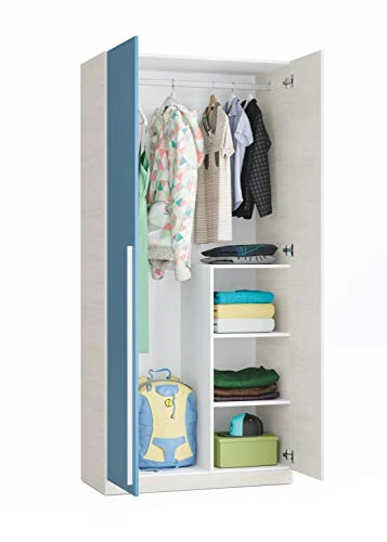 Esidra Armadio Guardaroba per cameretta, 2 Ante, Azzurro, 90 x 200 x 52 cm Dmora