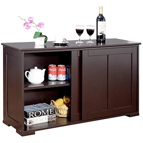 DREAMADE Armadietto da Cucina Mobile Multiuso per Sala da Pranzo con Ante Scorrevoli, MDF Resistente (Marrone)