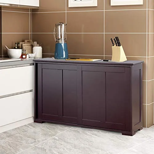 DREAMADE Armadietto da Cucina Mobile Multiuso per Sala da Pranzo con Ante Scorrevoli, MDF Resistente (Marrone)