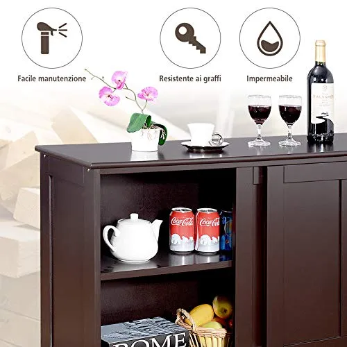 DREAMADE Armadietto da Cucina Mobile Multiuso per Sala da Pranzo con Ante Scorrevoli, MDF Resistente (Marrone)