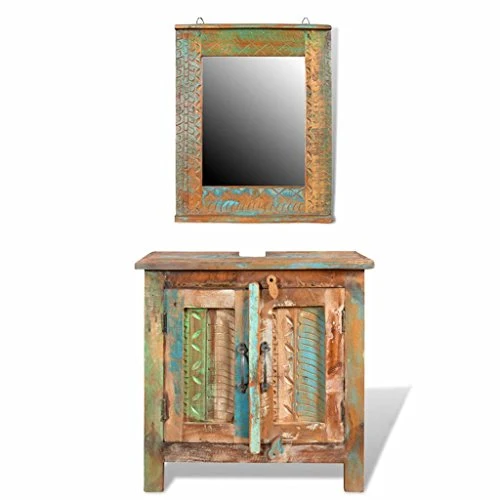 Armadietto Legno di recupero solido per Bagno con Specchio E E-NICES