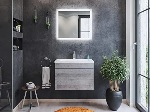Mobile bagno Mars 700 SlimLine con specchio LED grigio cemento emotion
