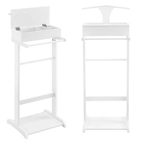 [en.casa] Indossatore da Camera 43,5 x 34,5 x 110 cm - MDF e Legno di Pino, Bianco, con portapantaloni, gruccia e scompart...