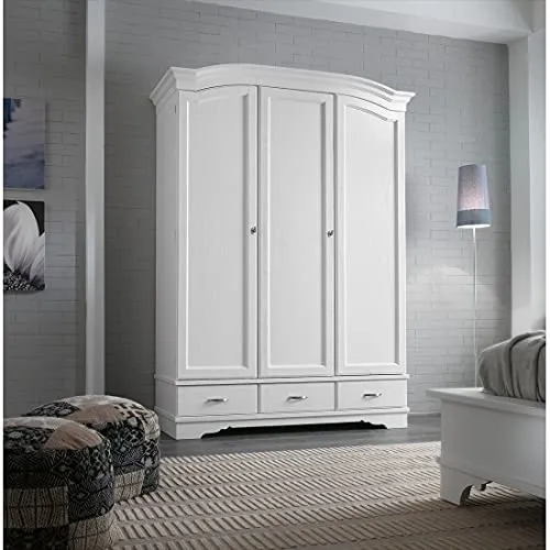 Estea Mobili - ARMADIO 3 ANTE 3 CASSETTI X CAMERA LEGNO MASSELLO COUNTRY MODERNO LACCATO BIANCO - 111096982397 - come foto...