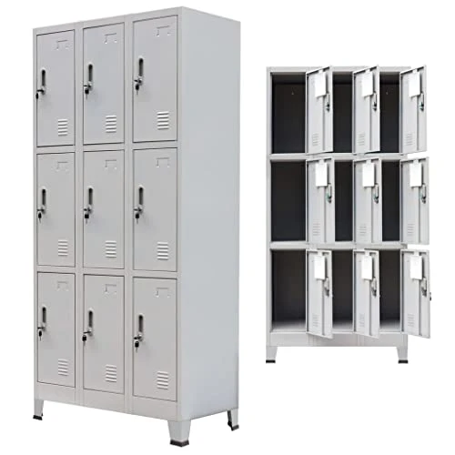 Armadio con 9 Armadietti Acciaio, con Asta Appendiabiti, 90x45x180 cm, Grigio Estink