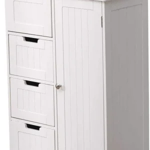 ETNIC ART Mobile Bagno Salvaspazio Cassettiere Bianca Cucina Cassettiera Ingresso Soggiorno 4 Cassetti 1 Anta Legno 55x30x...