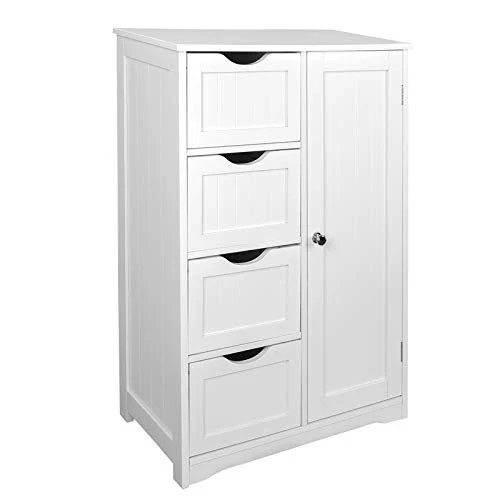 EUGAD 0026WY Armadietto da Terra Autoportante Mobiletto Bianco da Bagno Cassettiera Cucina Organizer Salvaspazio Legno Bianco