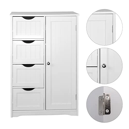 EUGAD 0026WY Armadietto da Terra Autoportante Mobiletto Bianco da Bagno Cassettiera Cucina Organizer Salvaspazio Legno Bianco
