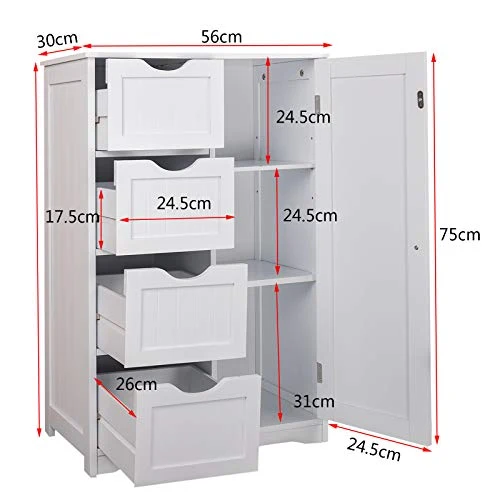 EUGAD 0026WY Armadietto da Terra Autoportante Mobiletto Bianco da Bagno Cassettiera Cucina Organizer Salvaspazio Legno Bianco