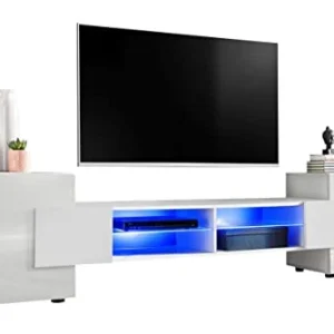 ExtremeFurniture Armadio TV Bridge, Porte Frontali Laterali Bianco Lucido, Sezione Centrale/Cassa Bianco Opaco Senza LED