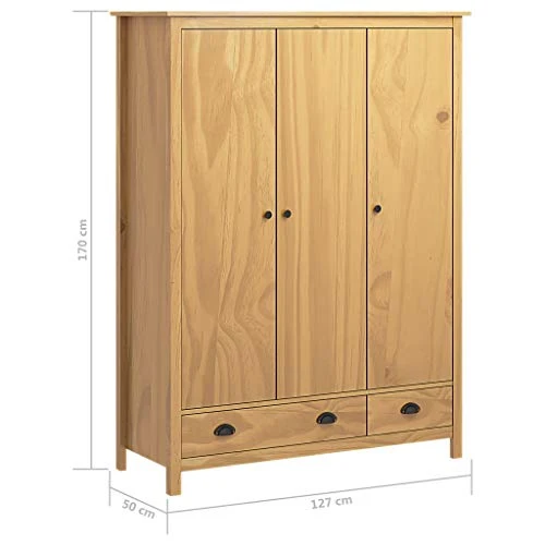FAMIROSA Armadio 3 Ante Hill Range 127x50x170cm Legno Massello di Pino